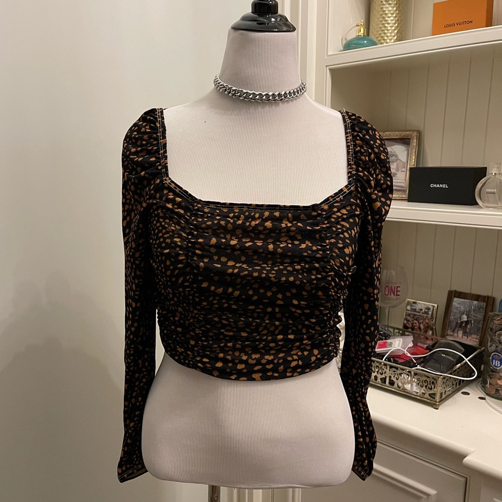 Topshop Ruched Top with Balloon Sleeves